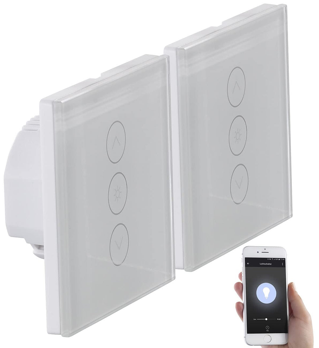 Luminea Home Control Schalter: 2er-Set Touch-Lichtschalter & Dimmer, für Alexa & Google Assistant (L