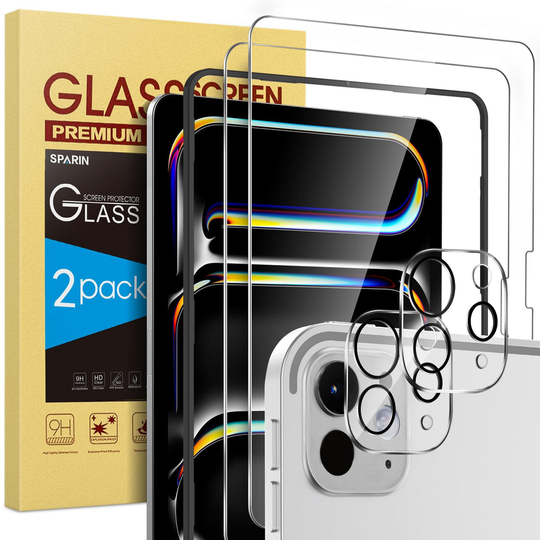 SPARIN Panzer Schutz Glas für iPad Pro 13 Zoll M4 (2024), mit Rahmen-Installationshilfe, 2 Stück Sch