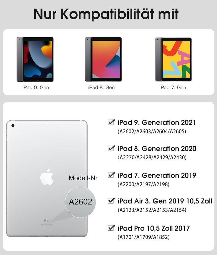Vobafe Hülle mit Tastatur Kompatibel für iPad 9./ 8. /7. Generation 10.2 Zoll mit Stifthalter, Magne