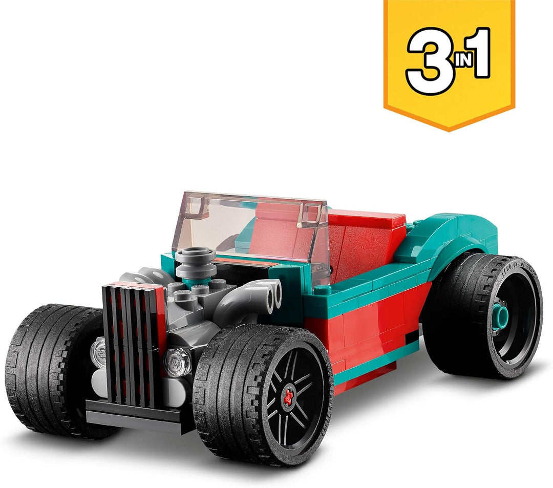 LEGO 31127 Creator 3-in-1 Strassenflitzer: Rennwagen, Muscle Car und Hot Rod, Modellauto Bausatz, Sp