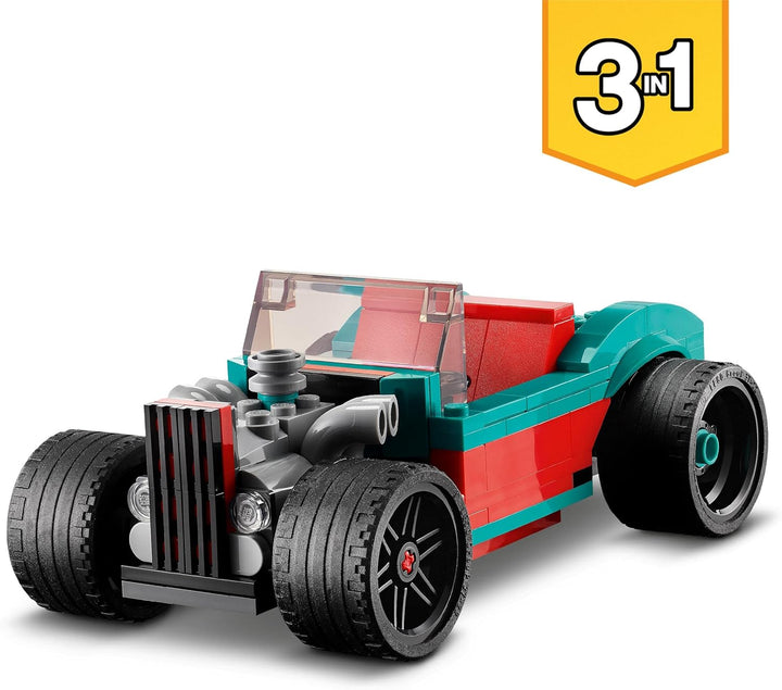 LEGO 31127 Creator 3-in-1 Strassenflitzer: Rennwagen, Muscle Car und Hot Rod, Modellauto Bausatz, Sp