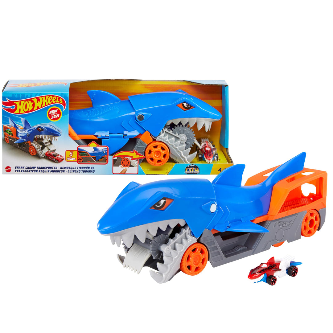 Hot Wheels GVG36 - Hungriger Hai-Transporter-Spielset mit 1 Fahrzeug im Massstab 1:64, Spielzeug Aut