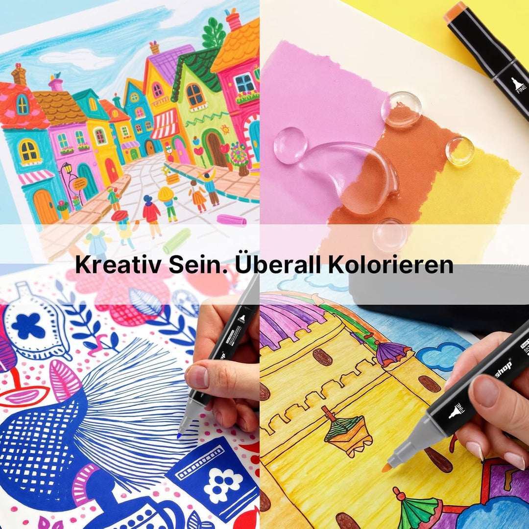 Tongfushop 100+2 Filzstifte, Twin Marker, Marker Set für Studenten Manga Design und Zeichnen Skizzie
