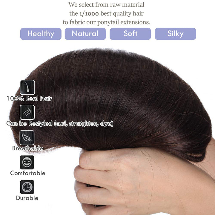 Elailite Ponytail Extension Echthaar #2 Dunkelbraun, Haarverlängerung Zopf Haarzopf Pferdeschwanz Ha
