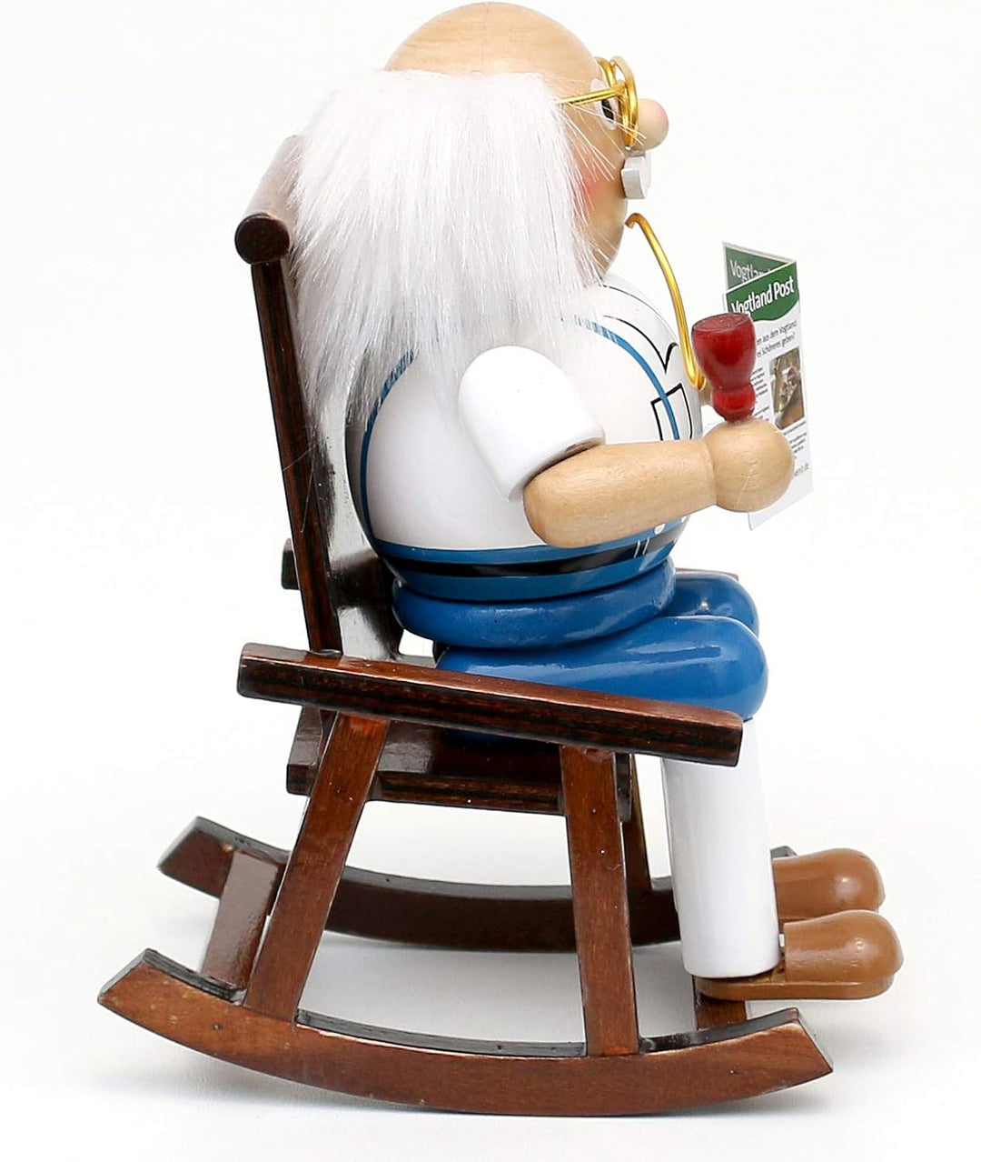Dekohelden24 Holz Räucherfigur/Räuchermann Opa im Schaukelstuhl, L/B/H: 9,5 x 11 x 15 cm, inkl. 1 Pa