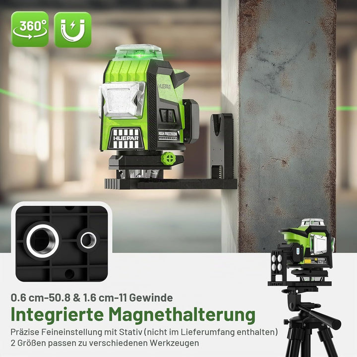 Huepar 4D 16-Linien-Laser, selbstnivellierendes Laserwerkzeug mit grünem Strahl, LCD-Bildschirm und