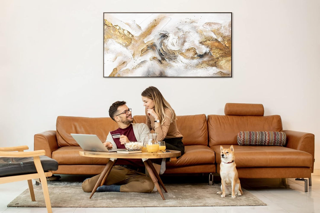YS-Art XXL Design Abstrakt Acryl Gemälde auf Leinwand mit Rahmen Konsonanz handgemalte Wandbilder Wo