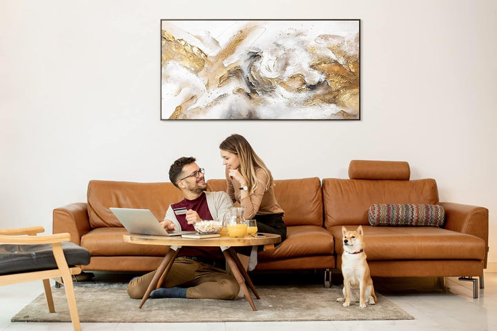 YS-Art XXL Design Abstrakt Acryl Gemälde auf Leinwand mit Rahmen Konsonanz handgemalte Wandbilder Wo