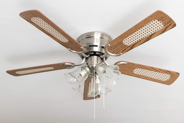 Pepeo - Kisa Deckenventilator mit Beleuchtung | Ventilator mit Zugschalter in Silber mit Wendeflügel