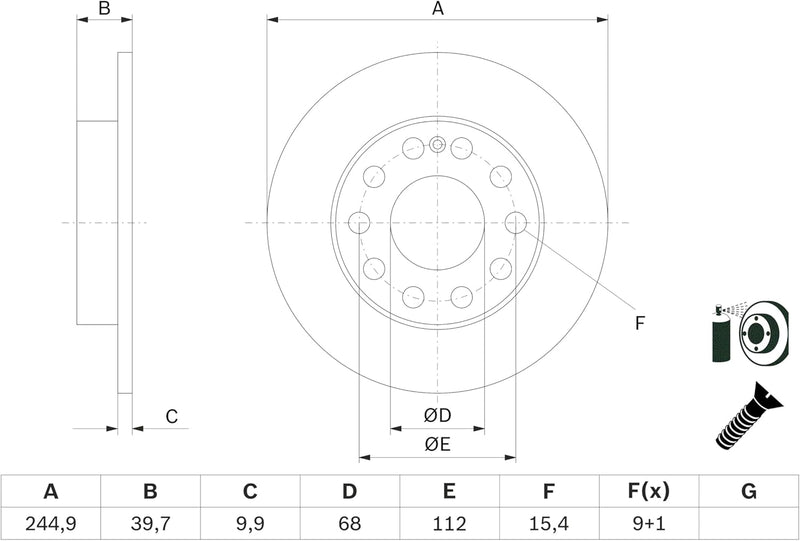 Bosch BD883 Bremsscheiben - Hinterachse - ECE-R90 Zertifizierung - zwei Bremsscheiben pro Set