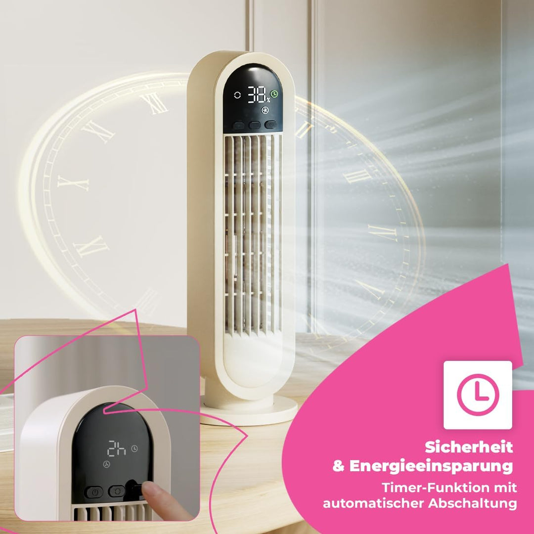 Spacetronik Tisch Turmventilator Klein 34cm Hoch, Leiser Tischventilator Turm mit Timer 1–8 Stunden,