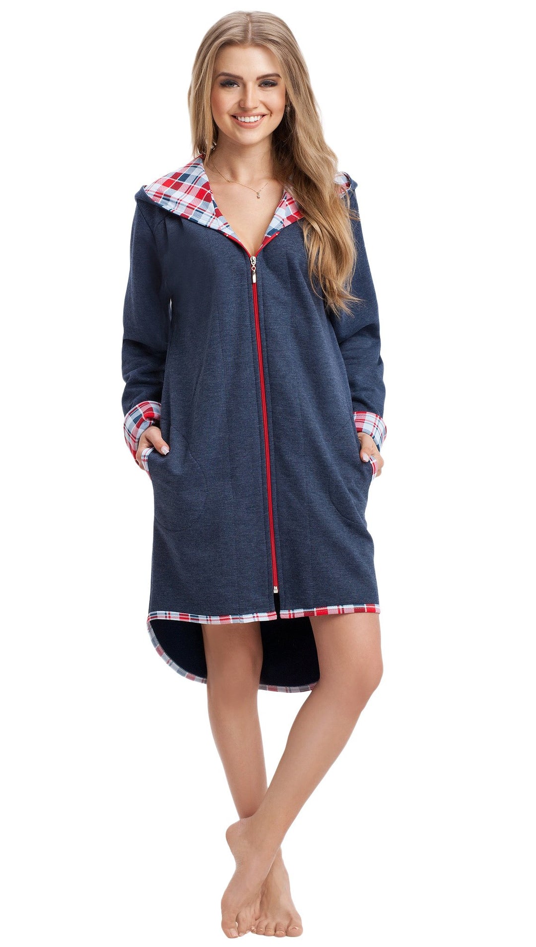LEVERIE modischer Damen-Bademantel/Morgenmantel/Saunamantel mit gemütlicher Kapuze XL Variante 1 Dun