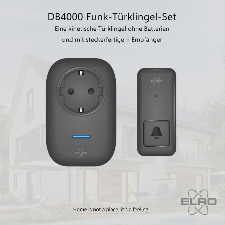 ELRO DB4000 Drahtloses kinetisches Türklingel-Set - mit Steck-Empfänger mit Steckdose - keine Batter