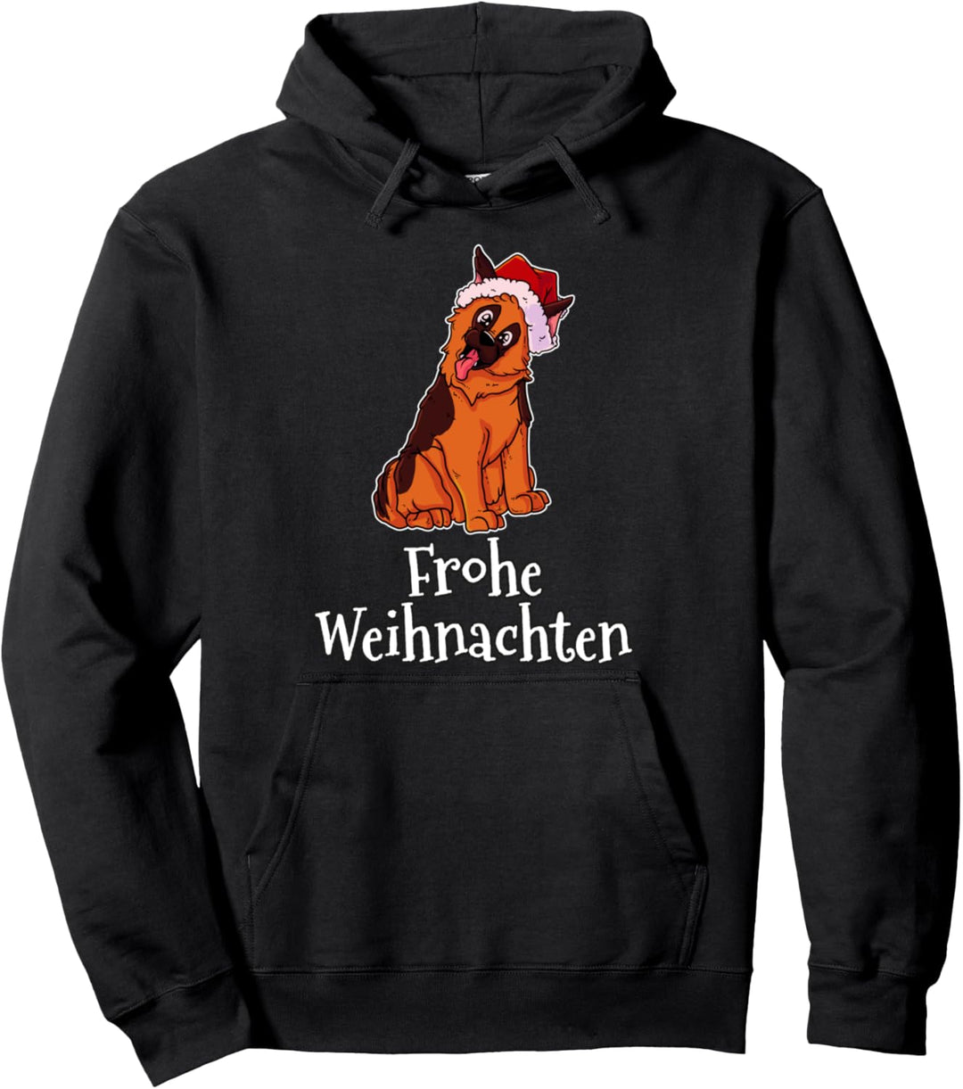 Frohe Weihnachten Weihnachtsmütze Deutscher Schäferhund Pullover Hoodie