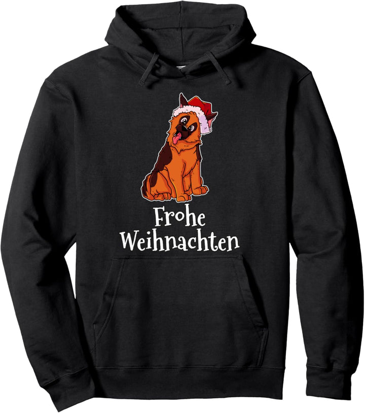 Frohe Weihnachten Weihnachtsmütze Deutscher Schäferhund Pullover Hoodie
