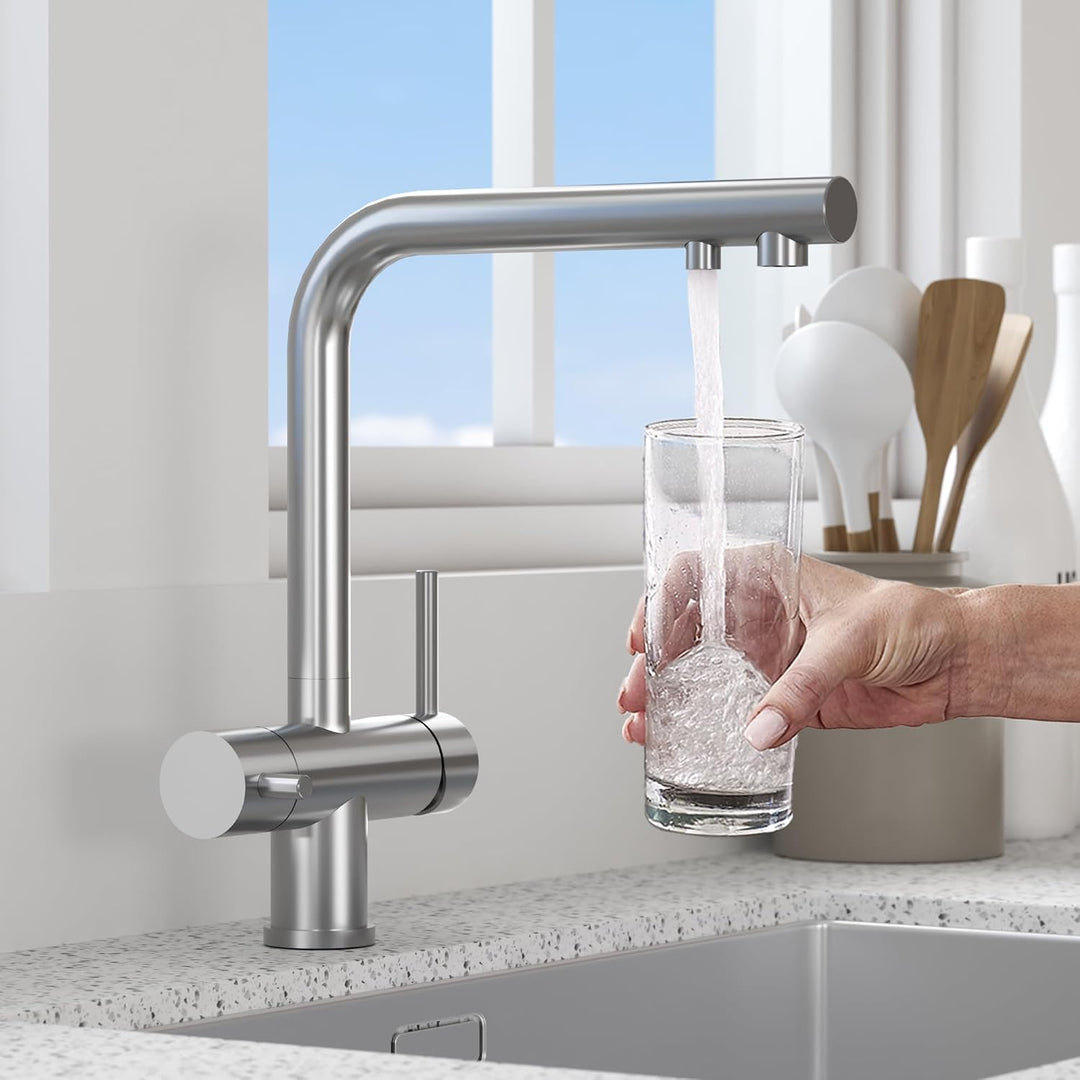 Wasserhahn Küche 3 Wege, 360° Drehbar Küchenarmatur, 3 in 1 Mischbatterie für Wasserfilter, Trinkwas
