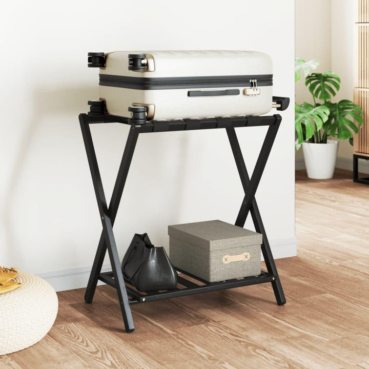 Gepäckablage Bambus Schwarz 68x38x58 cm mit stabilen Gurten, klappbar und platzsparend für Hotel, Gä