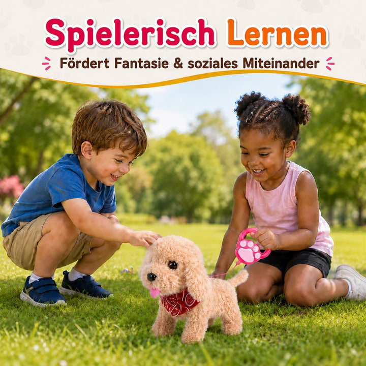 Interaktiver, laufender Plüsch-Welpenspielzeughund, Roboterhund mit Pflegeset, Weihnachtsgeschenkspi