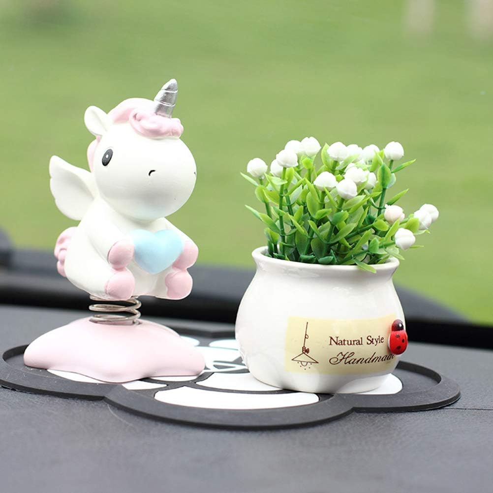 Abaodam Einhorn Ornament Mit Wackelkopf Aus Umweltfreundlichem Harz Cartoon Auto Armaturenbrett Deko