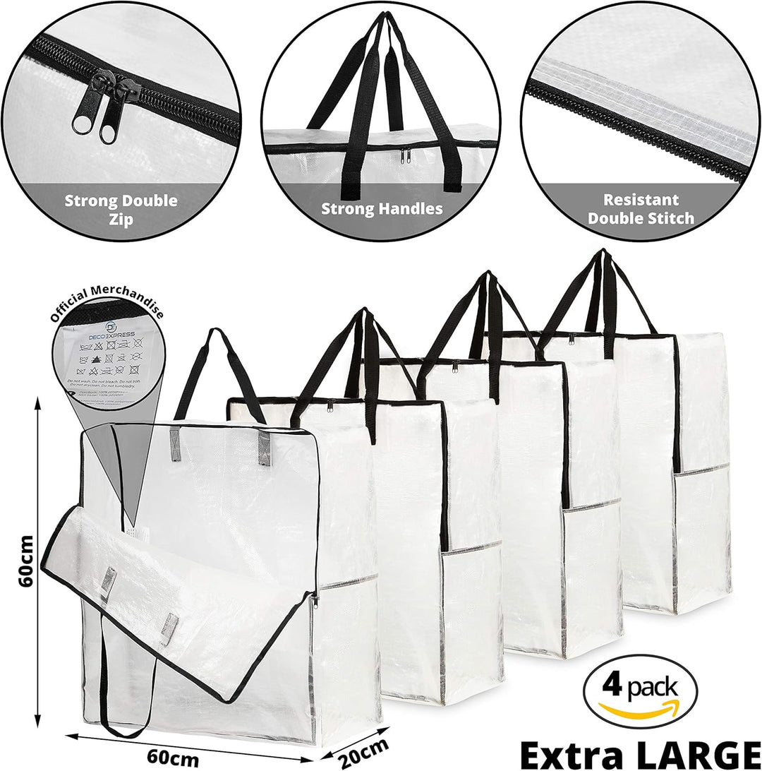 DECO EXPRESS Wäschesack Gross Mit Reissverschluss XXL, 4er Pack Aufbewahrungstasche Für Kleidung, Be