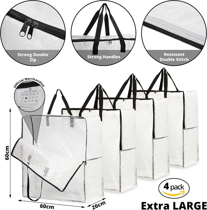 DECO EXPRESS Wäschesack Gross Mit Reissverschluss XXL, 4er Pack Aufbewahrungstasche Für Kleidung, Be