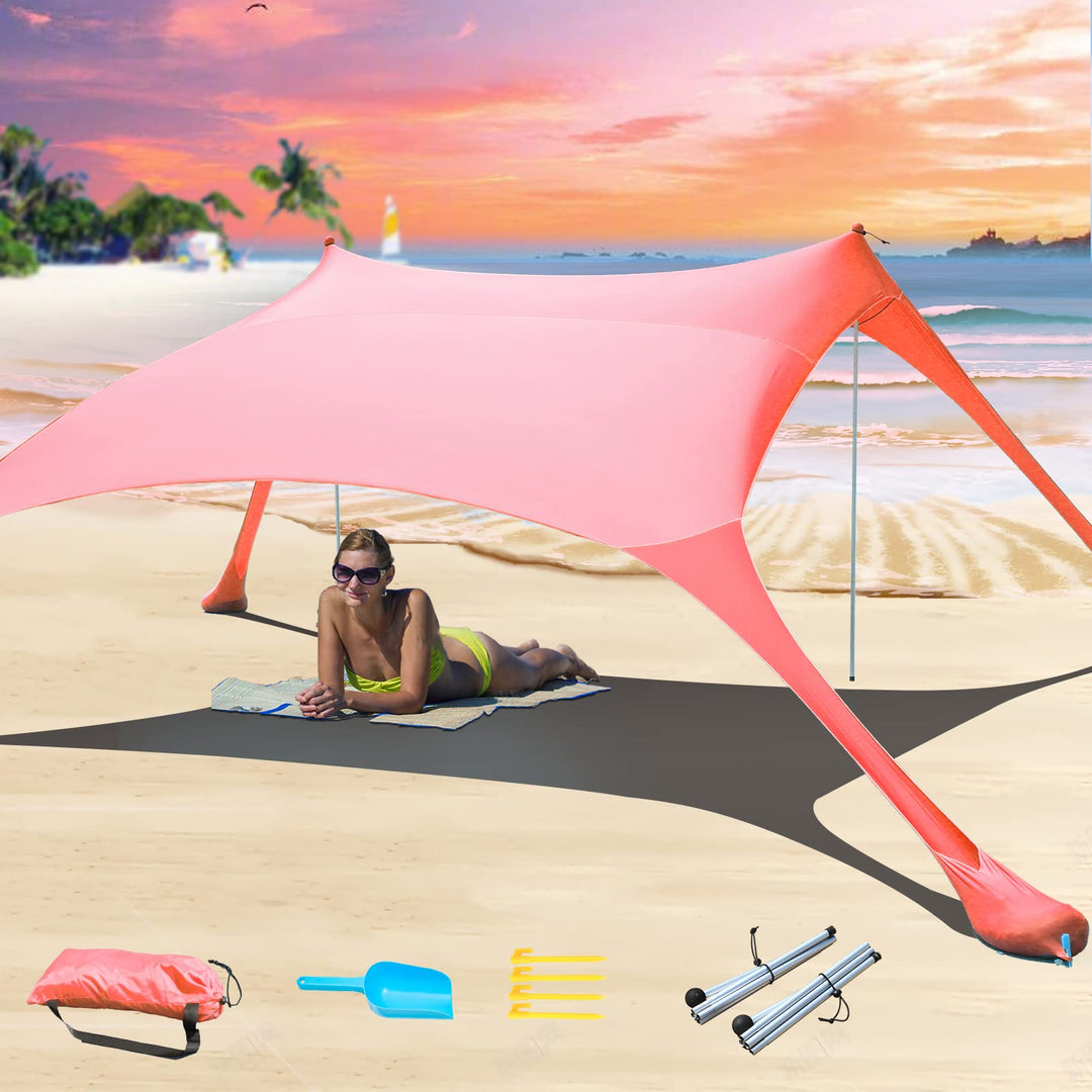 CUUPO Strandzelt, Sonnenschutz, LSF 50+, UV-Schutz, Outdoor-Baldachin, Sonnenschutz mit 2 Stangen fü
