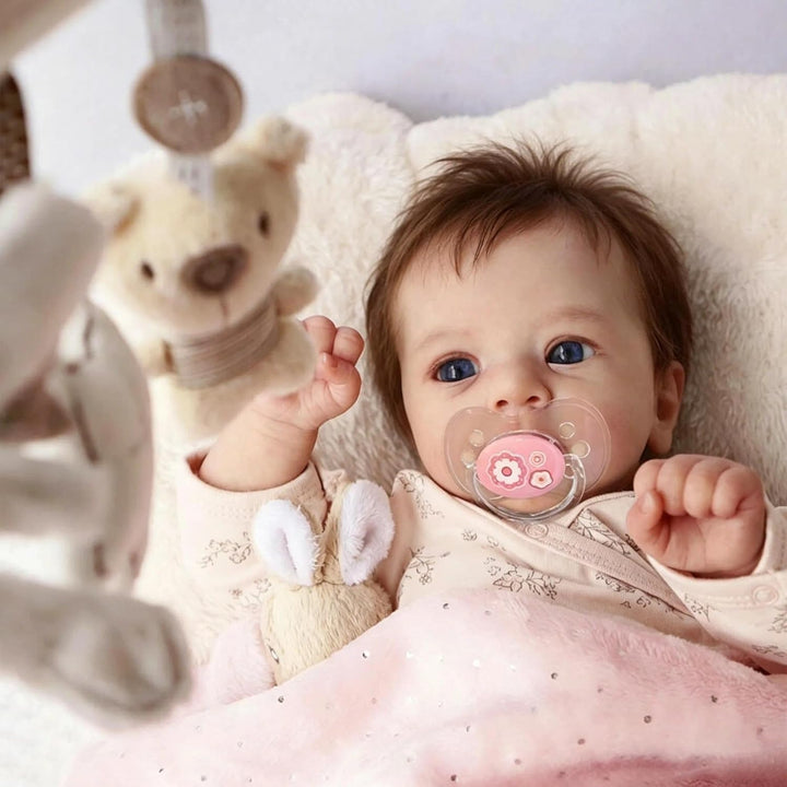 Zero pam Reborn Baby Puppe Lebensecht Mädchen Offene Augen, 48CM Realistische Babypuppe Weichkörper,