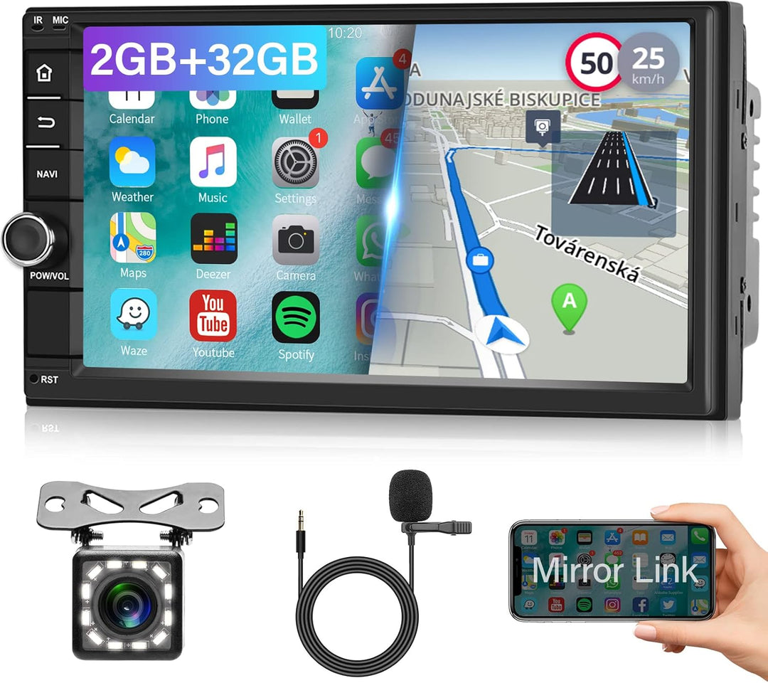 2GB+32GB Android 11 Autoradio Doppel Din 7 Zoll Touchscreen Bildschirm GPS-Navigation, WiFi, Bluetoo