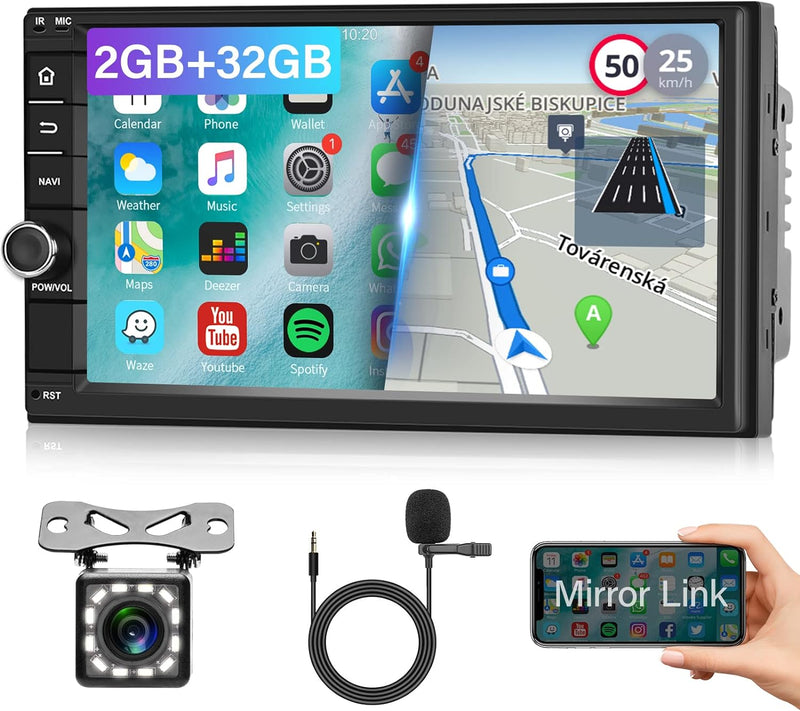 2GB+32GB Android 11 Autoradio Doppel Din 7 Zoll Touchscreen Bildschirm GPS-Navigation, WiFi, Bluetoo