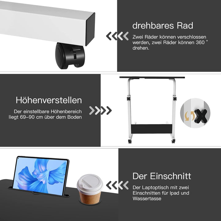 PIPIPOXER 60x40cm Laptoptisch höhenverstellbarer Schreibtisch Computertisch mobiler Laptop Schreibti