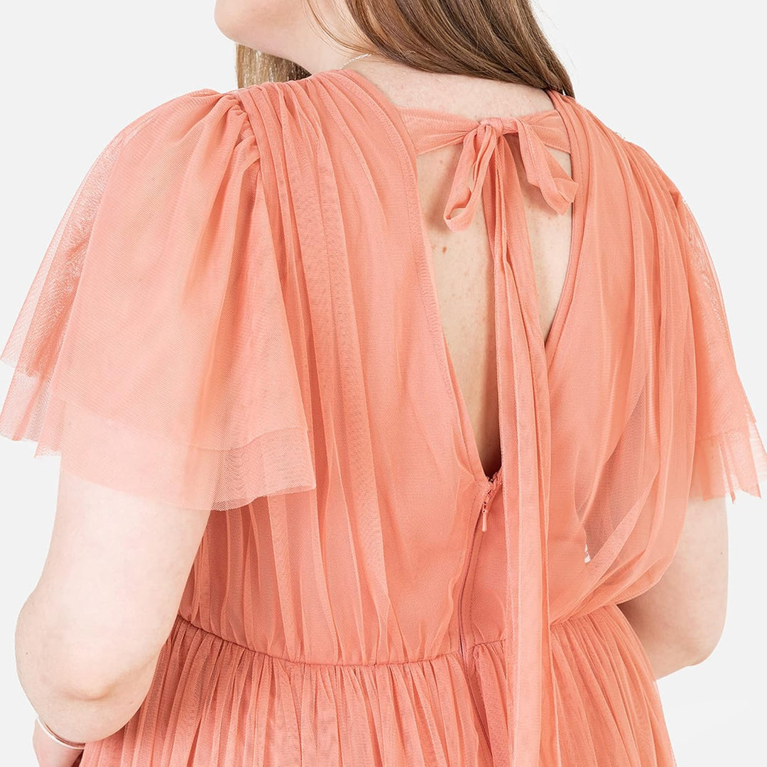 Ladies Maxi Dress for Women Short Sleeve Evening Ball Gown Tiered V Neck Bow Tie Bridesmaid Wedding