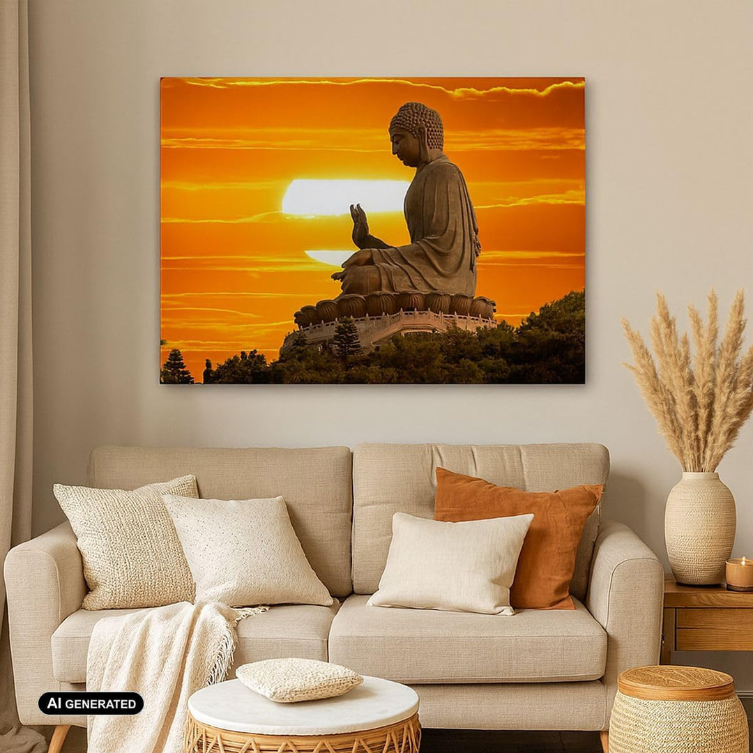 Bilder auf Leinwand 100x70cm Leinwandbild mit Rahmen tempel buddha Gross Wanddeko Bild Schlafzimmer