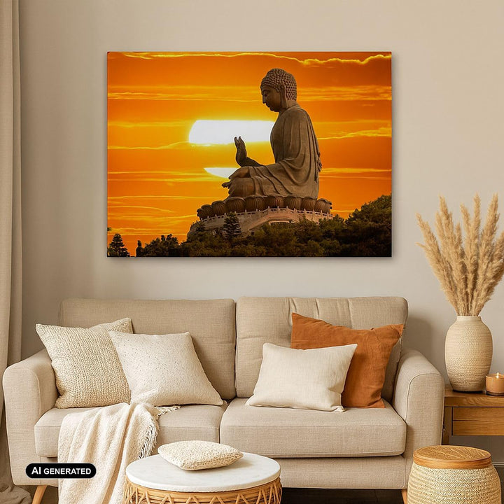 Bilder auf Leinwand 100x70cm Leinwandbild mit Rahmen tempel buddha Gross Wanddeko Bild Schlafzimmer