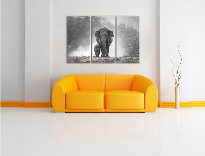 Pixxprint Elefanten Baby Mama als Leinwandbild/Grösse: 3 Teilig (120x80 cm) cm/Wandbild/Kunstdruck/f