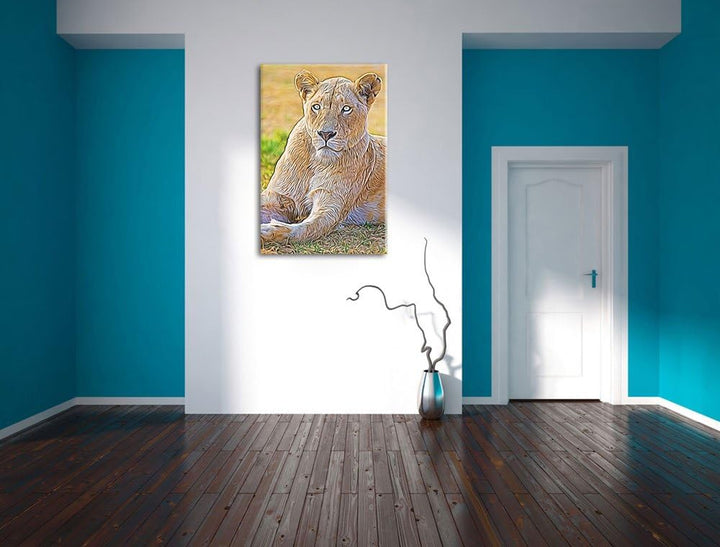 prächtige weisse Löwin Deluxe Format: 100x70 cm auf Leinwand, XXL riesige Bilder fertig gerahmt mit