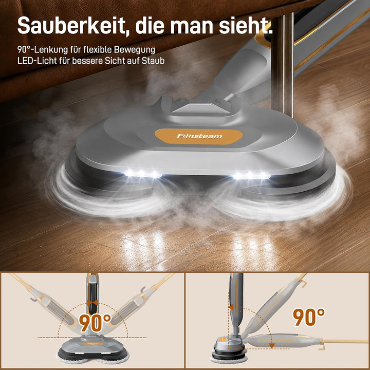 Dampfreiniger Steam Mop mit Doppelrotation und Eigenantrieb | 6 waschbare Mikrofaser-Pads, 4 Reinigu