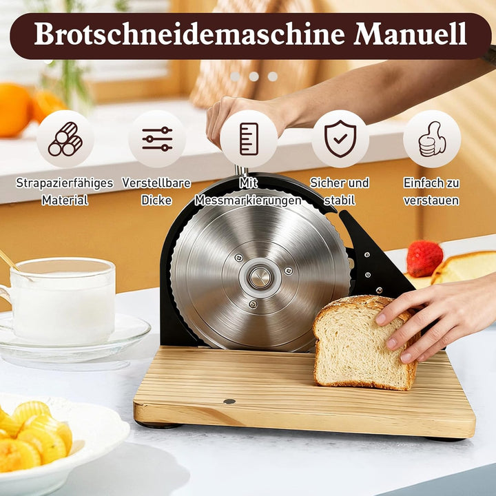 Brotschneidemaschine,Brotschneidemaschine Manuell(Faltbar),Edelstahl 304, Allesschneider Mit Skala,E