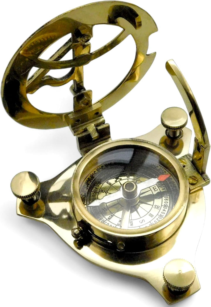 Messing-Kompass. Eleganter, traditioneller 7,6 cm grosser nautischer Sonnenuhr-Kompass aus antikem M
