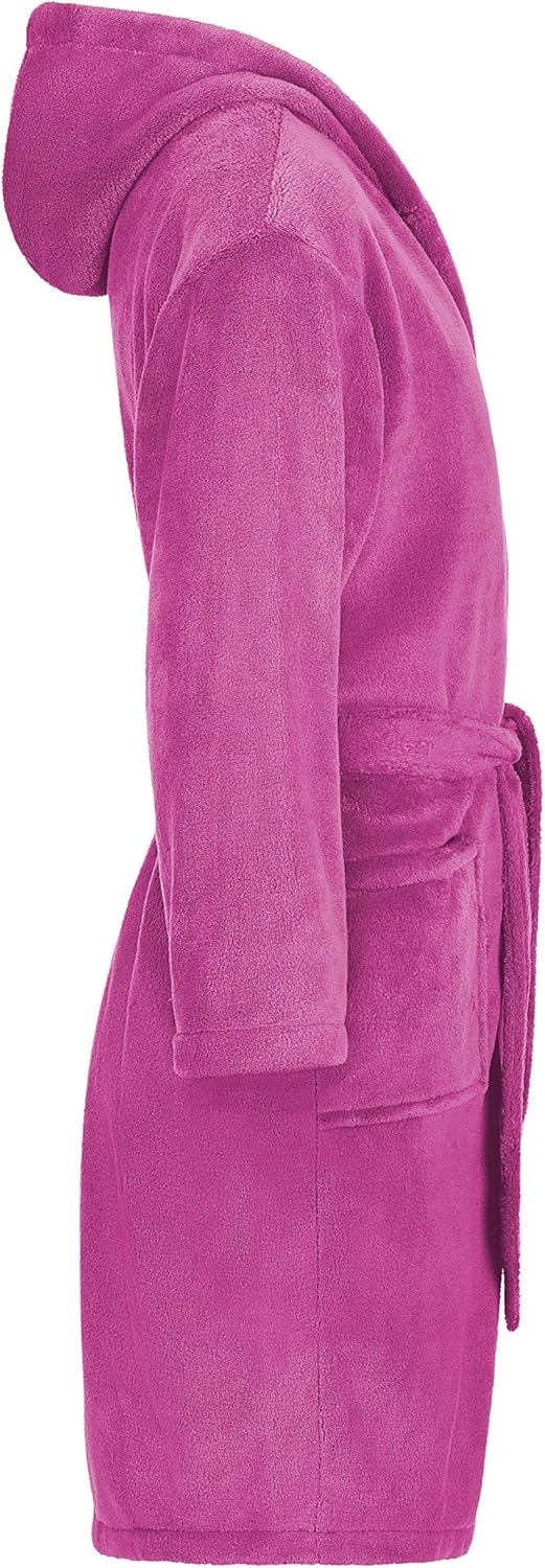 Kinder Bademantel Kuschel Soft Fleece Microfaser mit Kaputze & Taschen Jungen, Mädchen Kinderbademan