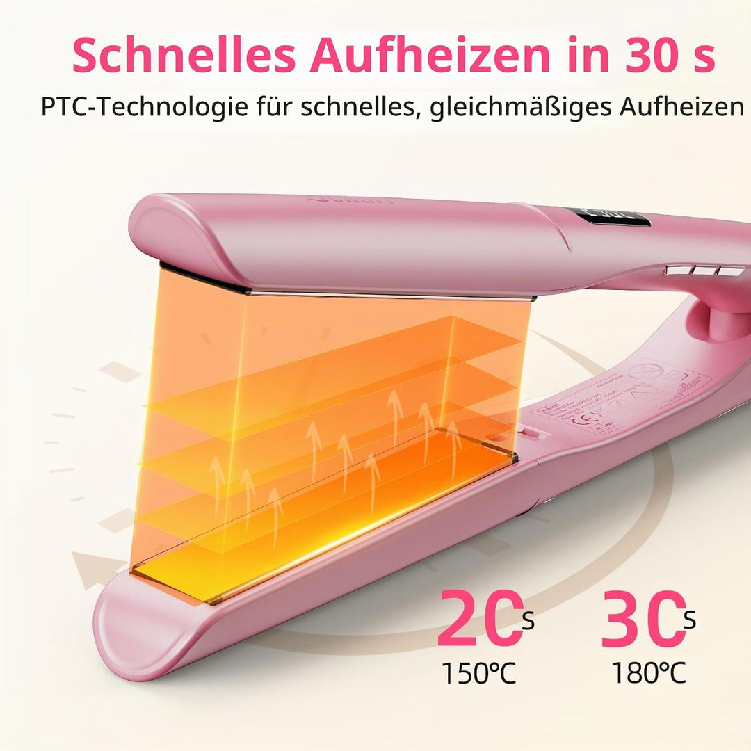 Dekuri 2 in 1 Glätteisen Locken und Glätten, Glatte Titanplatte Haarglätter, 30s Schnellaufheizung,