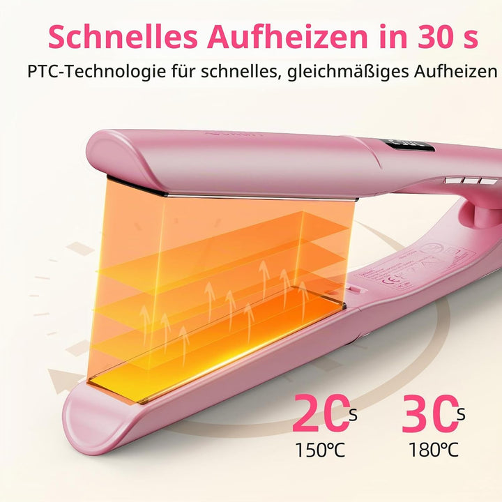 Dekuri 2 in 1 Glätteisen Locken und Glätten, Glatte Titanplatte Haarglätter, 30s Schnellaufheizung,