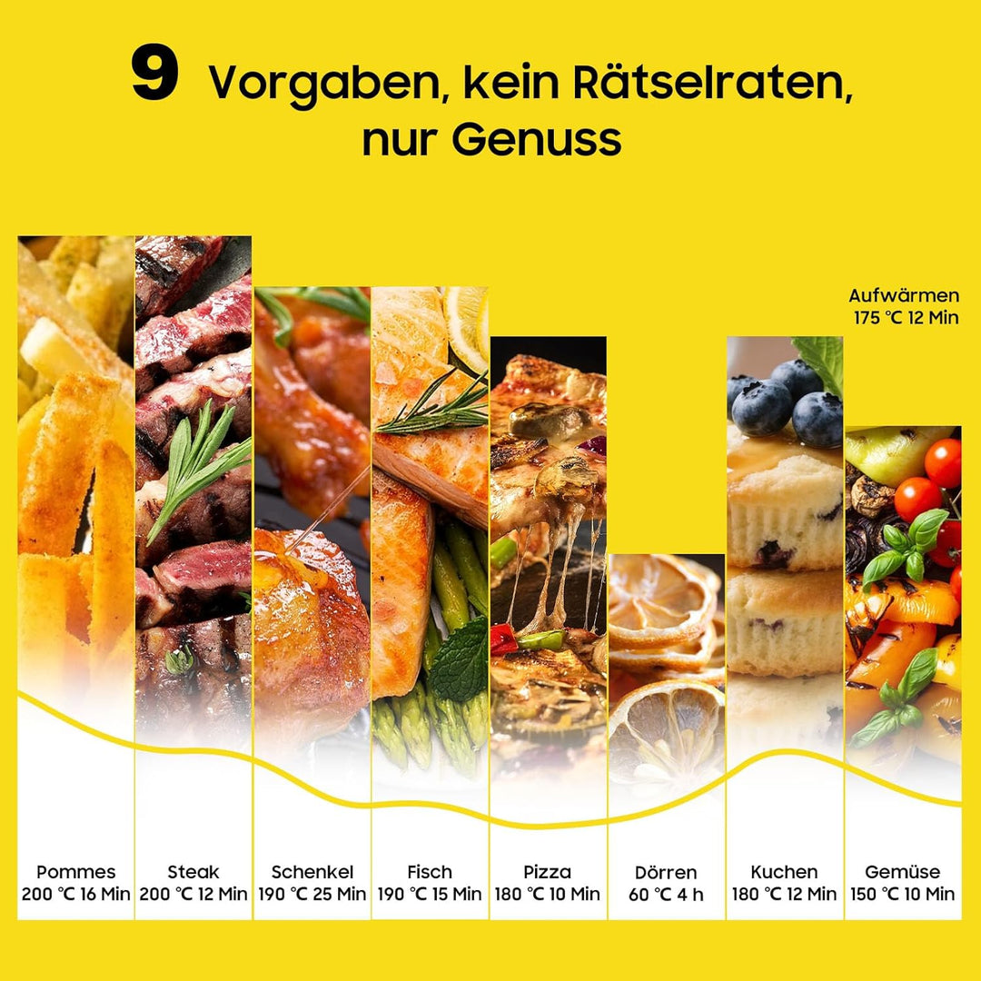 Dewelling Heissluftfritteuse XXL 9L - 2350W Airfryer für Schnellgar, 9 Programmen, LED Display & War