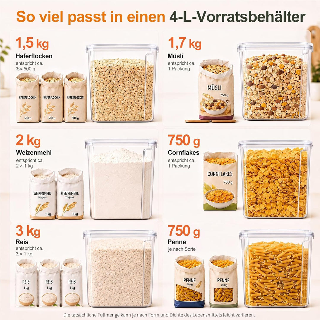 GoMaihe 4L Vorratsdosen 6 Set, Aufbewahrungsbox Küche Luftdicht Behälter aus Plastik Mit Deckel, Vor