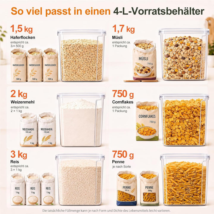 GoMaihe 4L Vorratsdosen 6 Set, Aufbewahrungsbox Küche Luftdicht Behälter aus Plastik Mit Deckel, Vor