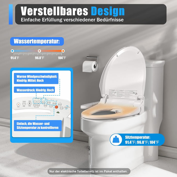 Bidet Sitz Elektrisch Dusch WC Toilettensitz Smart Dusch WC Bidet Selbstreinigende Düsen mit Sitzhei