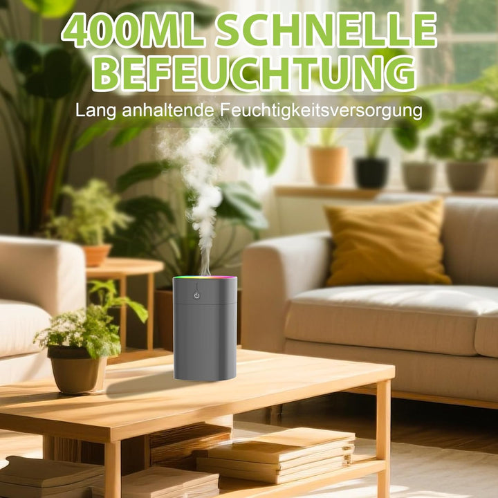 Tragbare Mini-Luftbefeuchter für Schlafzimmer, 400 ml Aromadiffusor für zu Hause, persönlicher Tisch
