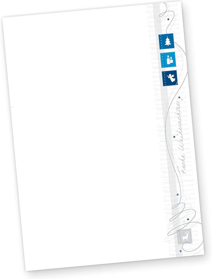 Blue Modern Art 100 Sets Weihnachtsbriefpapier mit Umschläge ohne Fenster, für Geschäftskunden, 100