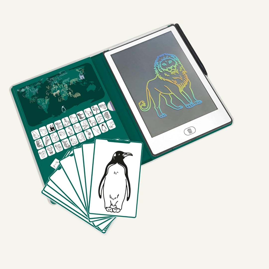 KIDYWOLF - Kidydraw Mini – Tiere der Welt – Zeichentablett für Kinder LCD 8,2 Zoll – magische Schief