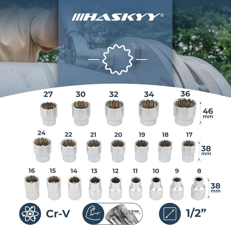 HASKYY® Vielzahn Nusskasten Nüsse Steckschlüssel 8-36mm Satz