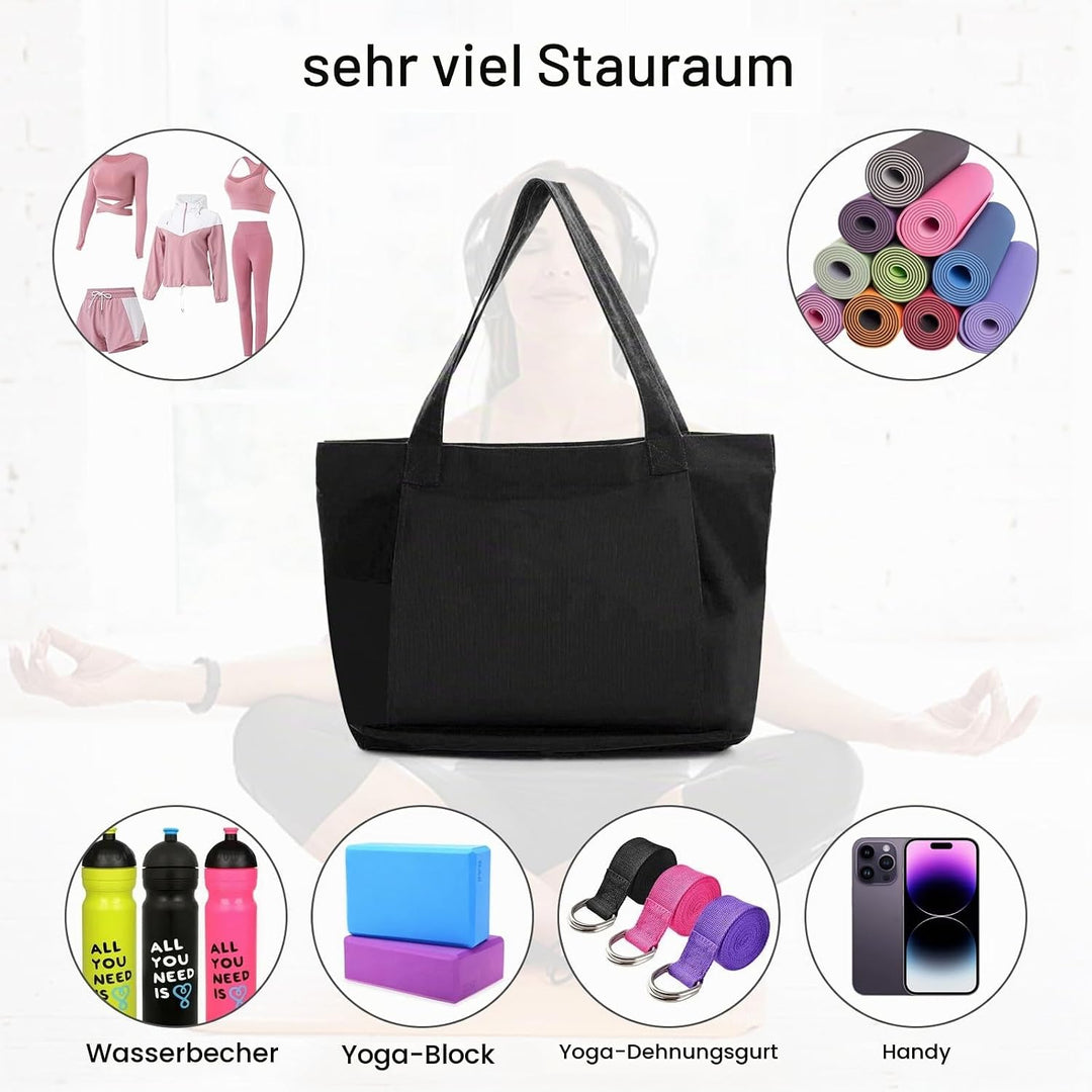 Zimoer Sporttasche Damen Yogatasche Gross Leinen Tragetasche für Yogamatten Yoga-Zubehör Aufbewahrun